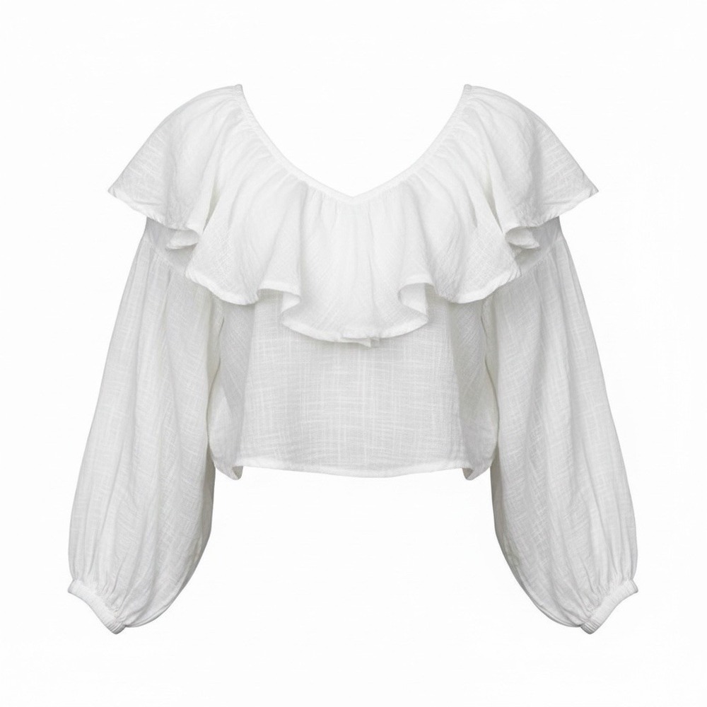 Free People Ruffle Crop Top Womens XS Ivory Cotton Gauze Open Back Boho NWT